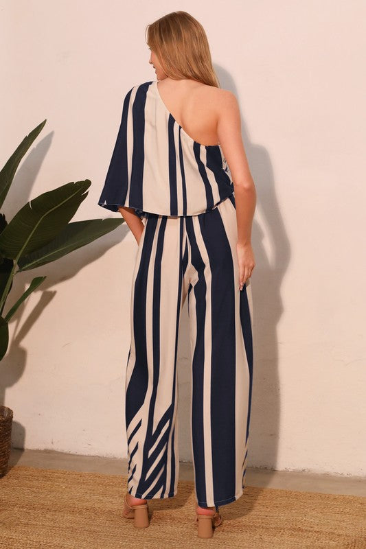Slena Stripe One Sleeve Jumpsuit - Navy