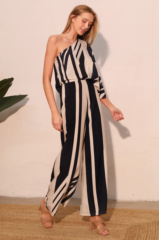 Slena Stripe One Sleeve Jumpsuit - Navy