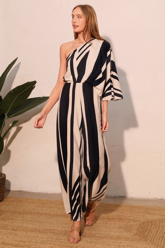 Slena Stripe One Sleeve Jumpsuit - Navy