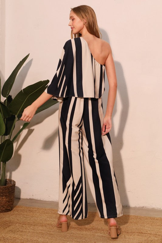 Slena Stripe One Sleeve Jumpsuit - Navy