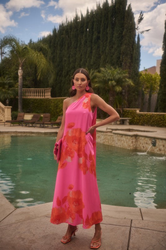 GLENA FLORAL PLEATED MAXI DRESS