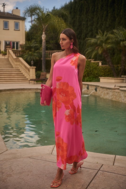 GLENA FLORAL PLEATED MAXI DRESS