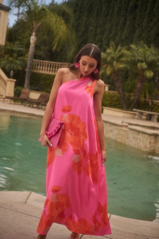 GLENA FLORAL PLEATED MAXI DRESS