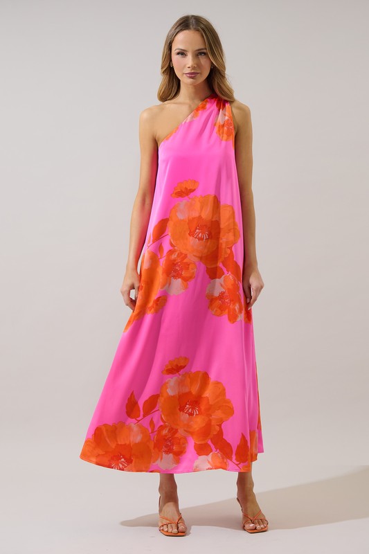 GLENA FLORAL PLEATED MAXI DRESS