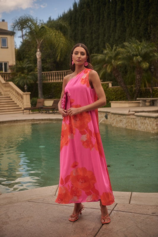 GLENA FLORAL PLEATED MAXI DRESS