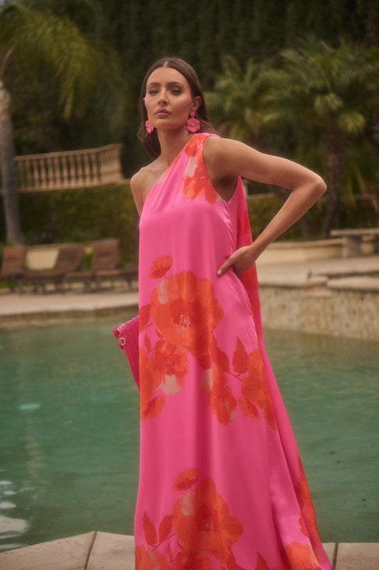 GLENA FLORAL PLEATED MAXI DRESS