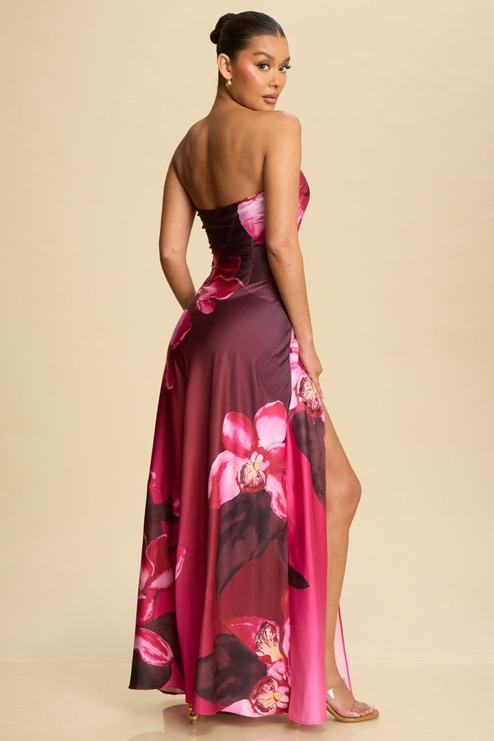 ZULU SATIN FLORAL MAXI DRESS