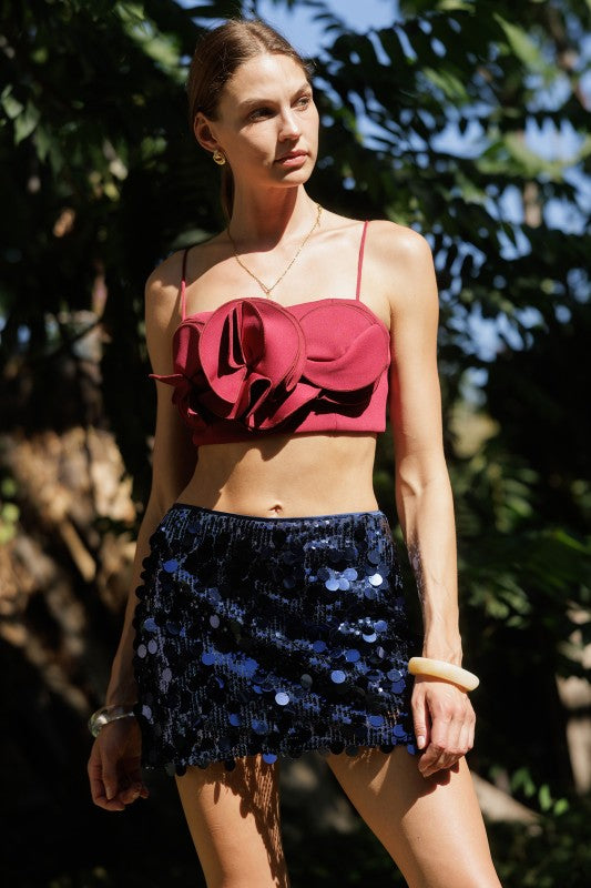 Floral Applique Crop Top Deep - Wine