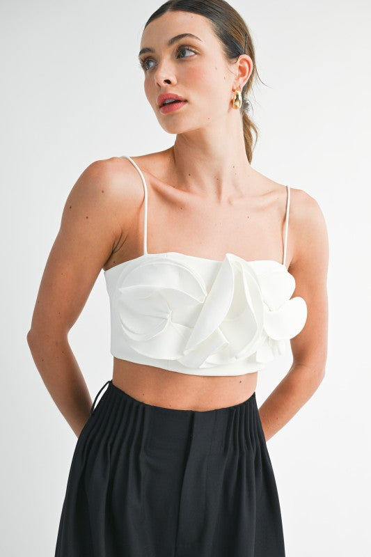 Floral Applique Crop Top - White