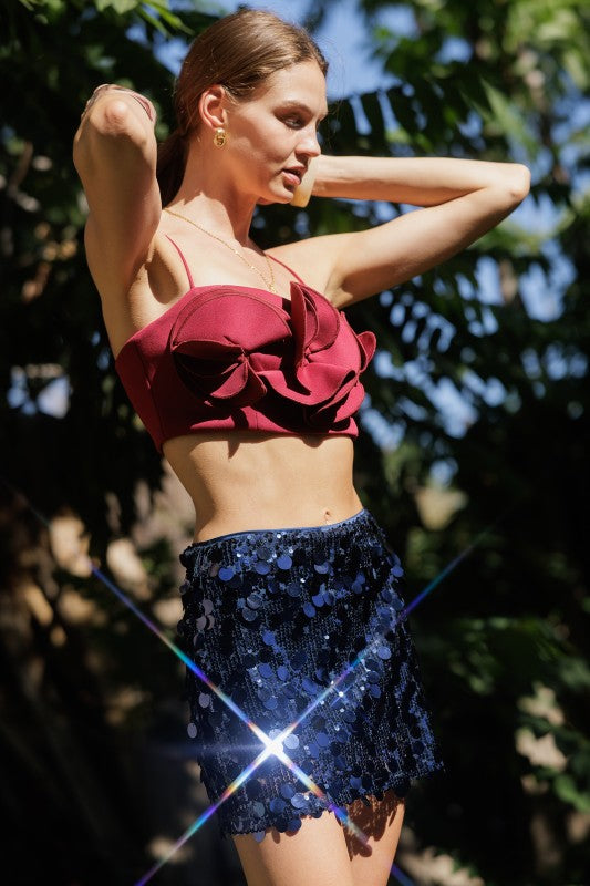 Floral Applique Crop Top Deep - Wine