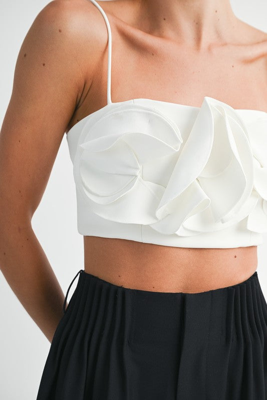 Floral Applique Crop Top - White