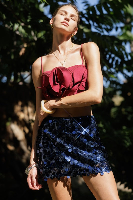 Floral Applique Crop Top Deep - Wine