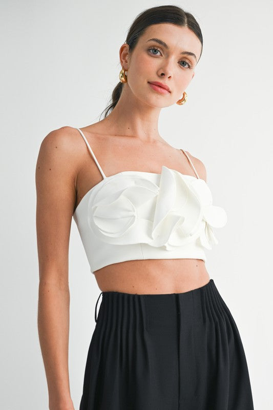 Floral Applique Crop Top - White