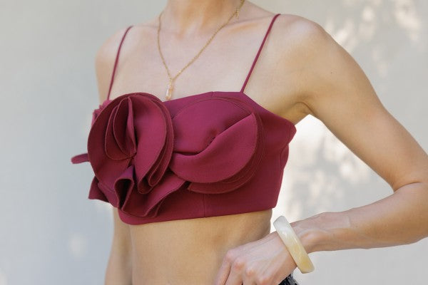 Floral Applique Crop Top Deep - Wine