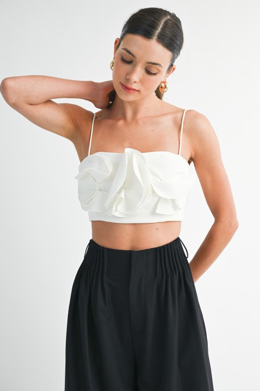 Floral Applique Crop Top - White