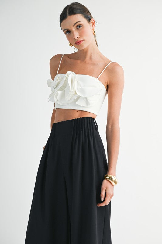 Floral Applique Crop Top - White