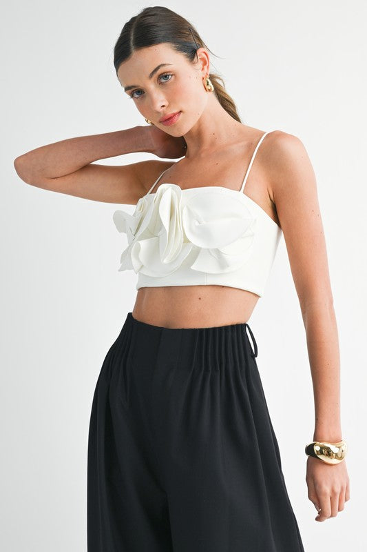 Floral Applique Crop Top - White