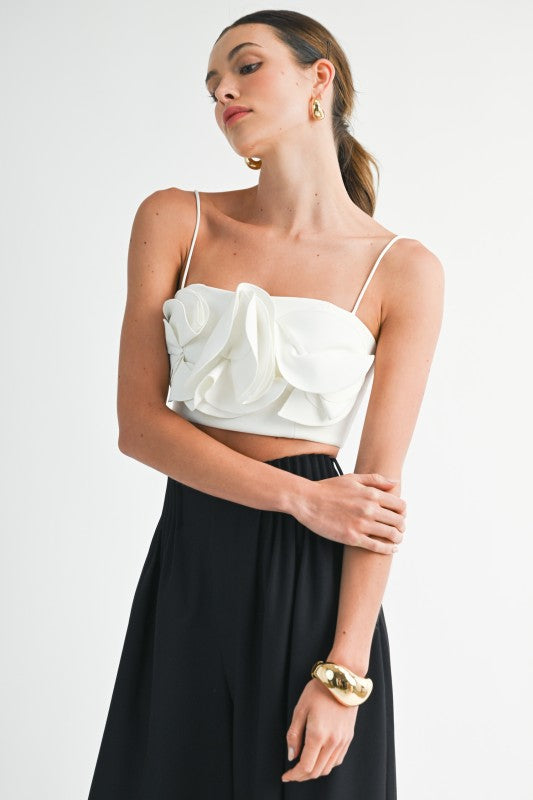 Floral Applique Crop Top - White