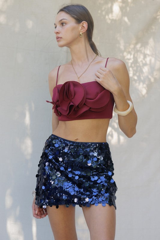 Floral Applique Crop Top Deep - Wine