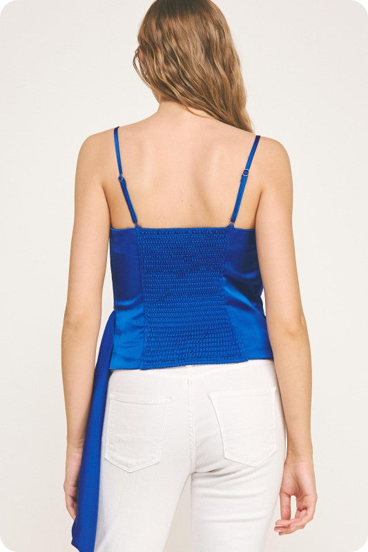 Drape Satin Top -  Royal Blue