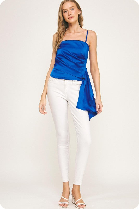 Drape Satin Top -  Royal Blue