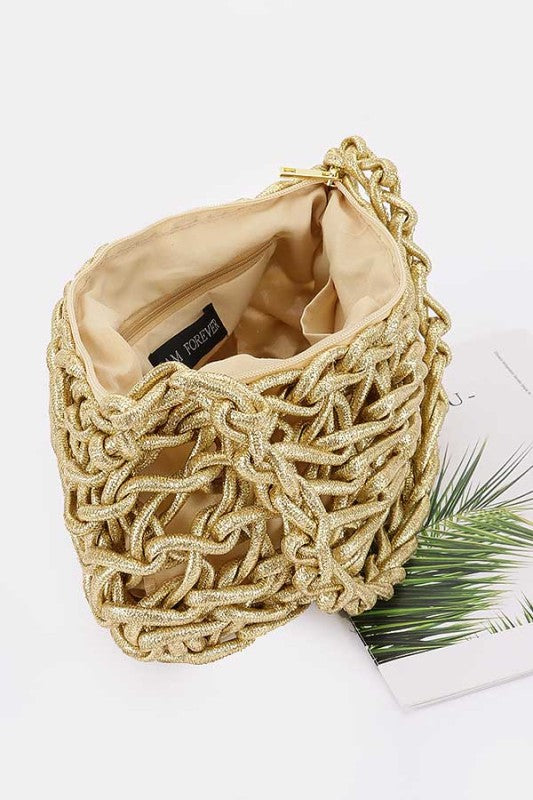 HANDMADE METALLIC BRAIDED BAG - SILVER