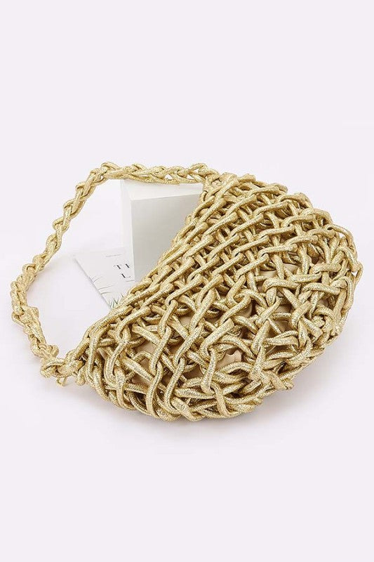 HANDMADE METALLIC BRAIDED BAG - GOLD