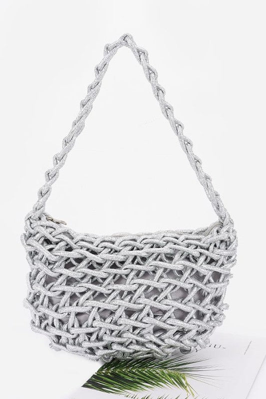 HANDMADE METALLIC BRAIDED BAG - SILVER