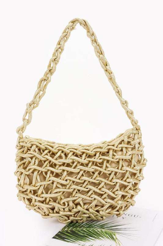 HANDMADE METALLIC BRAIDED BAG - GOLD