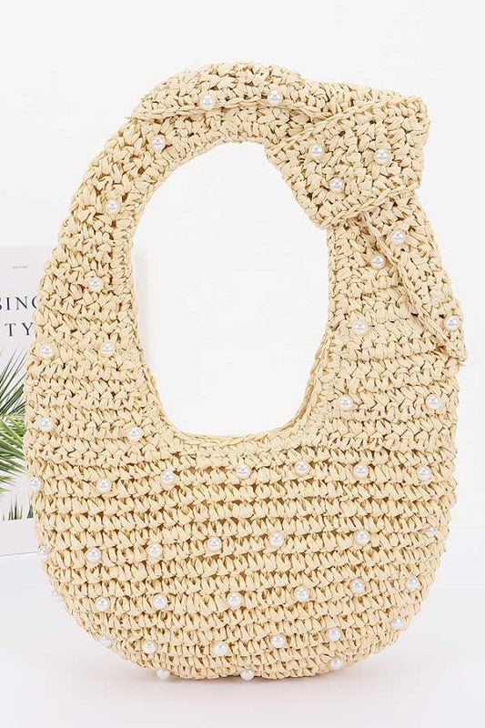 Handmade Faux Straw Pearl Hobo Bag - Ivory