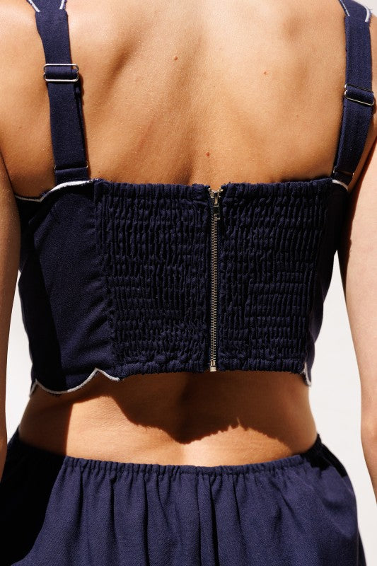 Embroidered Cutout Back Jumpsuit - Navy