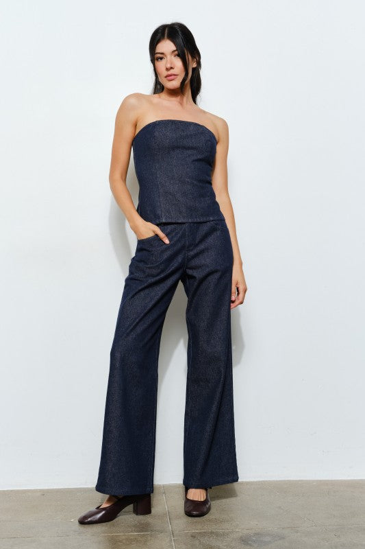Dark Denim Strapless & Pants Set