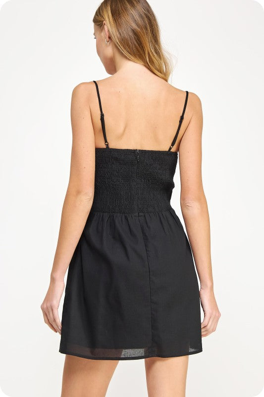 Top Stitch Bustier Sleeveless Mini Dress Black