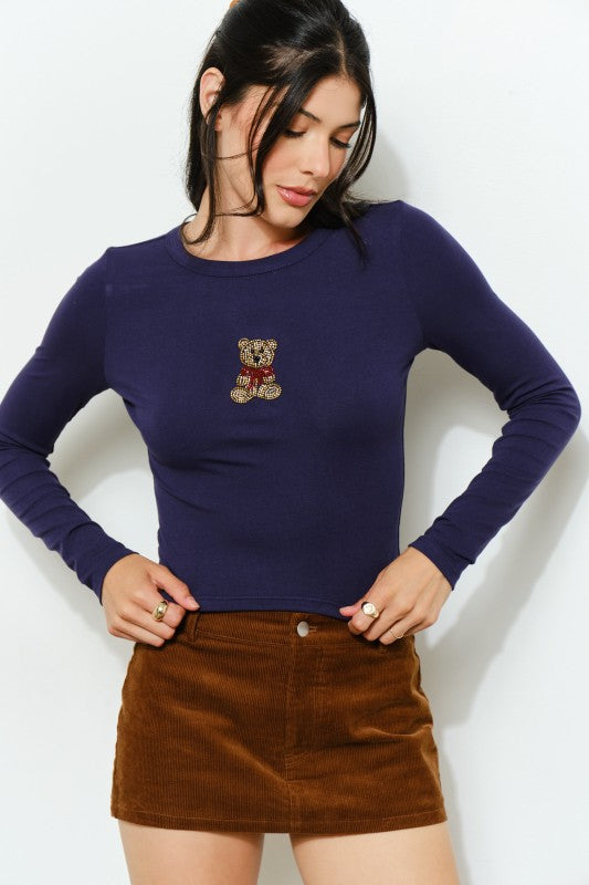 MASON BEAR BEADED TOP - NAVY