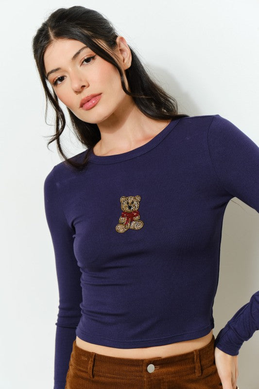 MASON BEAR BEADED TOP - NAVY