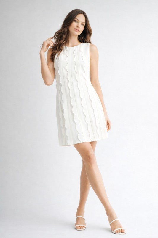 Scalloped Band Mini Dress - White