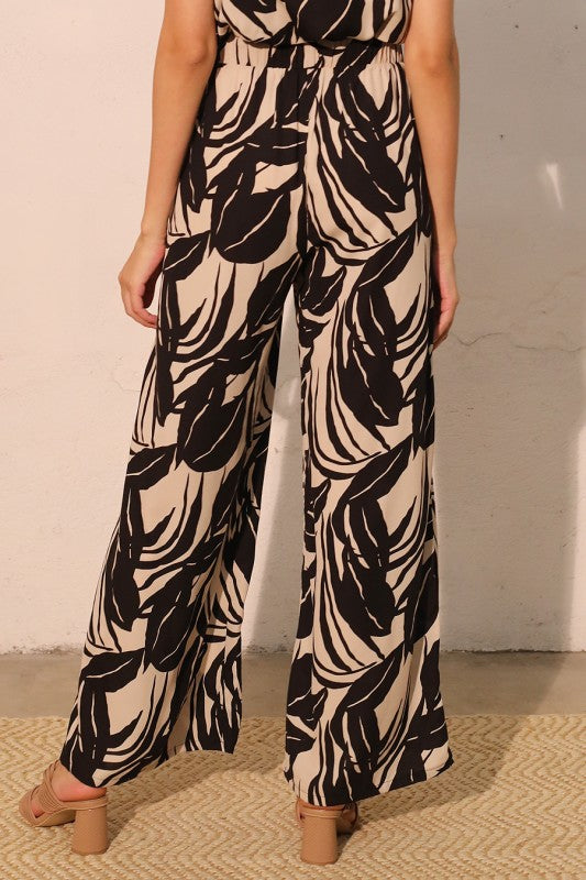 Luca Leaf Buble Crop Top And Pant Set Black