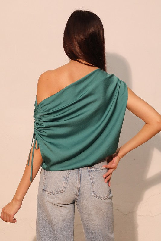 Asymmetrical Drawstring Top - Green
