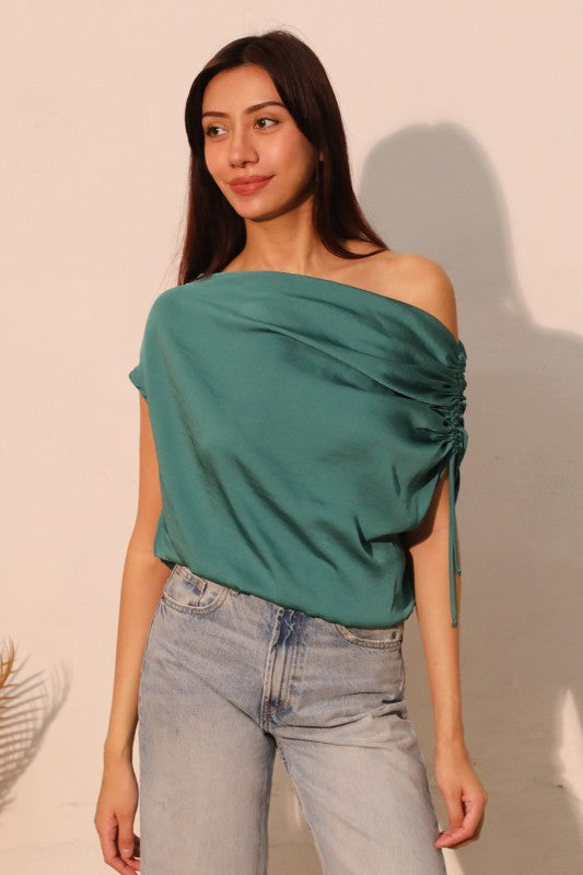 Asymmetrical Drawstring Top - Green