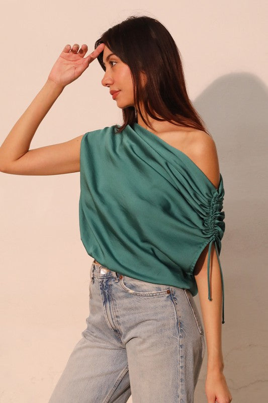 Asymmetrical Drawstring Top - Green