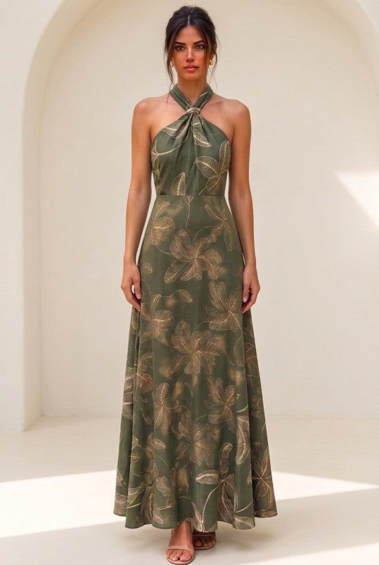 Olive Grove Halter Maxi Dress
