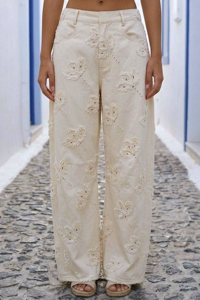 Blossom Embroidered Wide-leg Pants