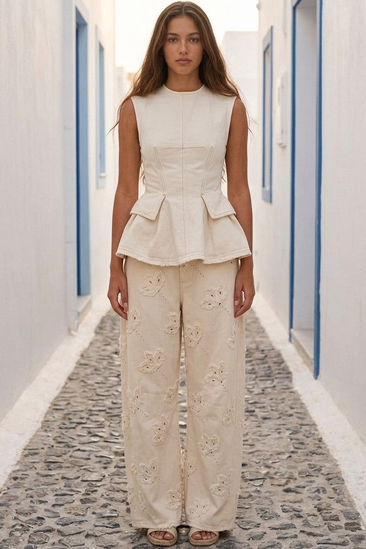 Blossom Embroidered Wide-leg Pants