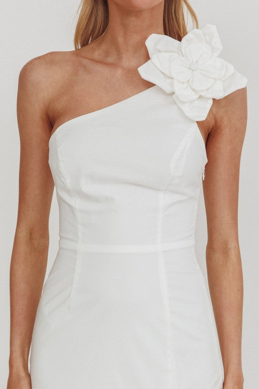 ASYMMETRICAL ONE SHOULDER MAXI DRESS - WHITE