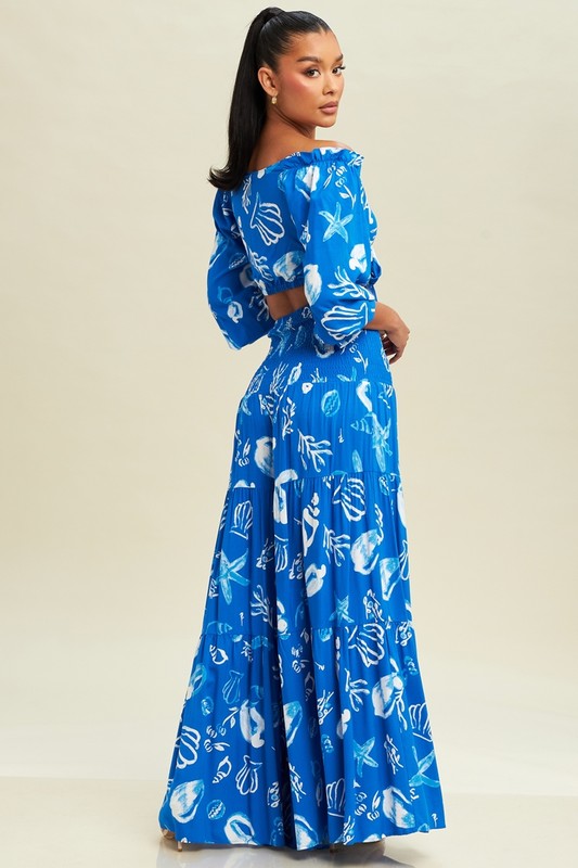 Del Ray Scrunch Pant And Top Set - Blue White
