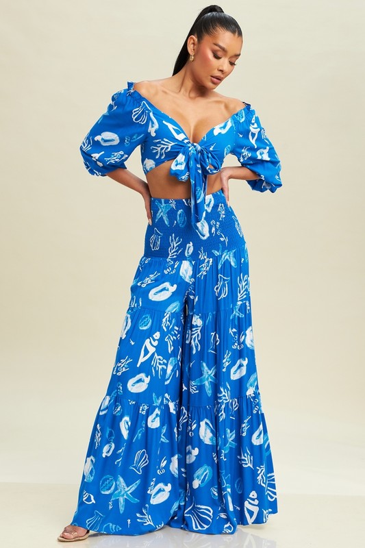 Del Ray Scrunch Pant And Top Set - Blue White