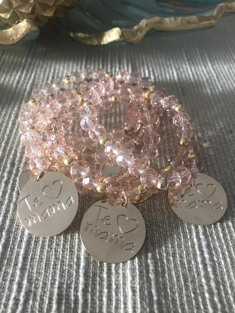 PULSERAS DE CRISTALES ROSADOS "TE AMO MAMA"