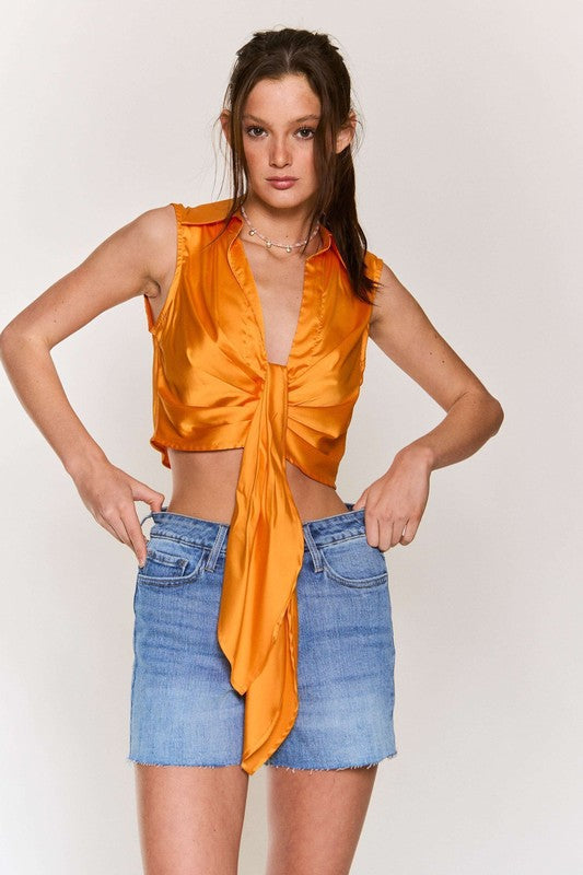 SATIN SLEEVELESS CROP TOP