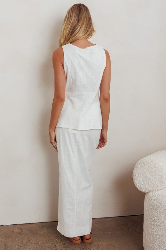 Linen Top And Skirt Set - Ivory