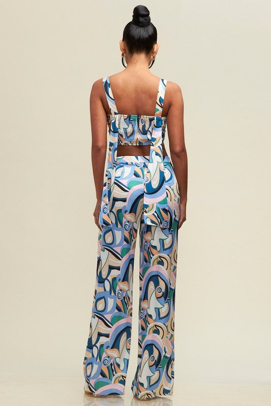 Crop Top And Pant Set Blue Multi